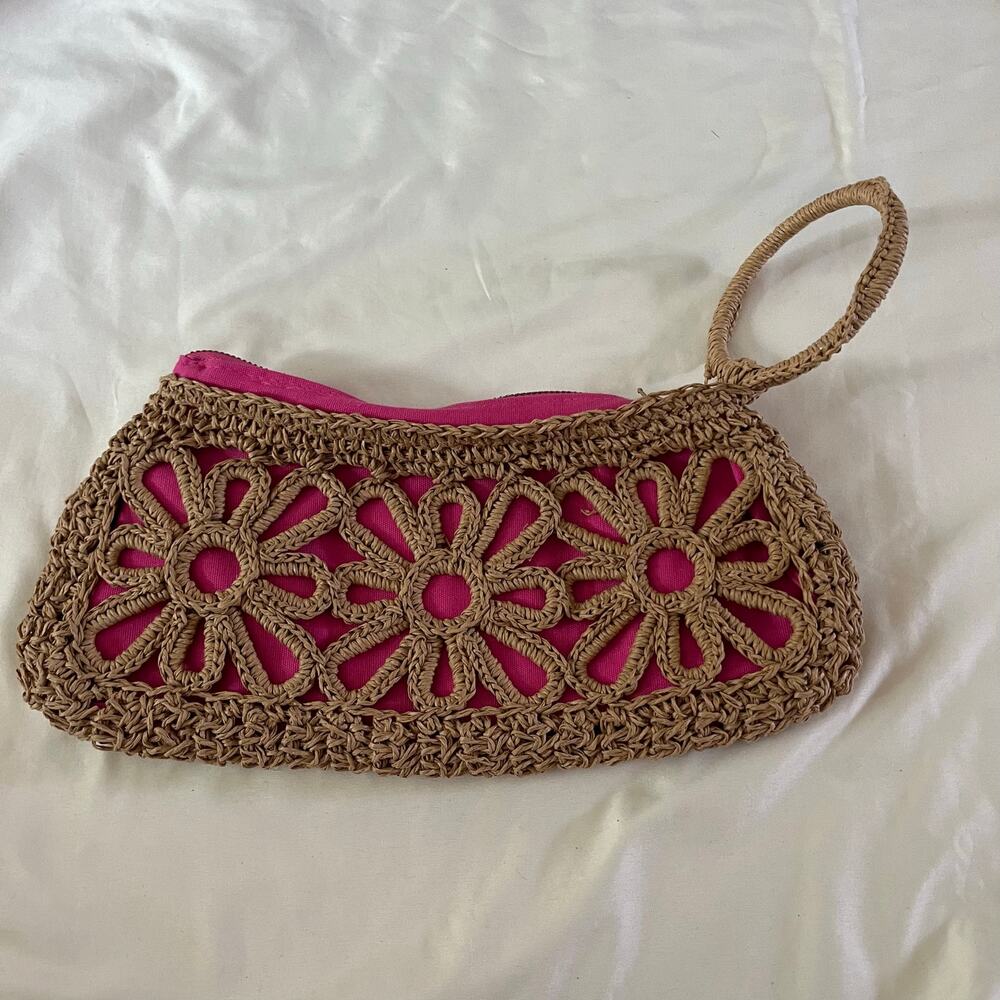 Y2K 2000s Woven Wicker Floral Wristlet Purse Boho Cruise Resortwear